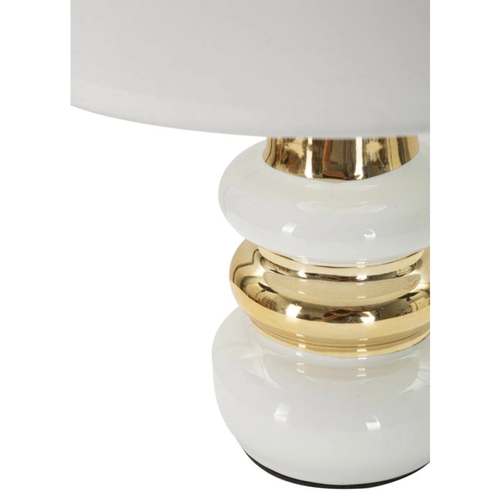 Lampada da tavolo Liara Bianca e Oro in ceramica con paralume in tessuto — Ø 23×32 cm