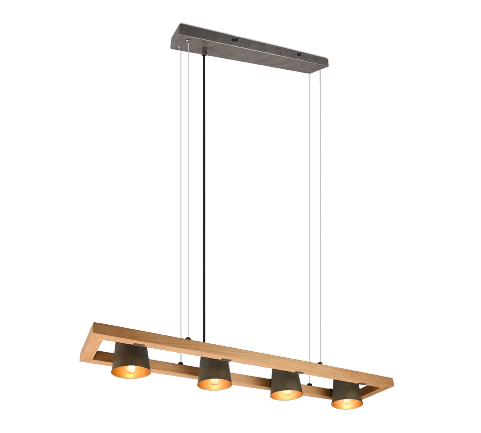 Lampada a sospensione 4 faretti, acciaio anticato e oro, L 100 cm, Bell