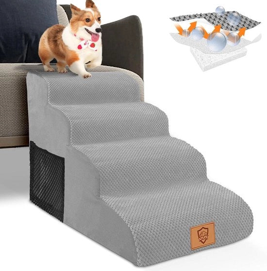 Scale a 4 Stadi per Cani Piccoli con Copertura Idrorepellente e Lavabile per Cane Infortunato - Disegno Anti-Slittamento - Include Rullo di Lint per Spedizione - 73 x 40 x 53 cm