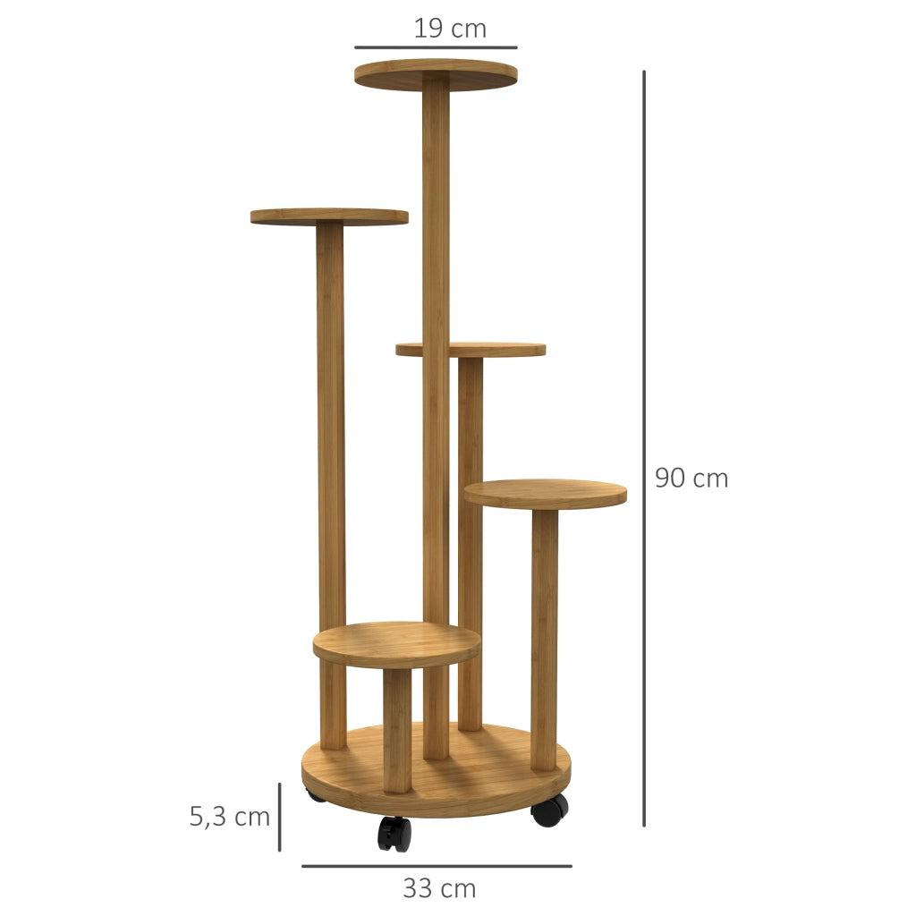 Tavolo per piante in bamb¨´ con ruote 5 livelli ¨C zephmum ¨C 33x33x90 cm