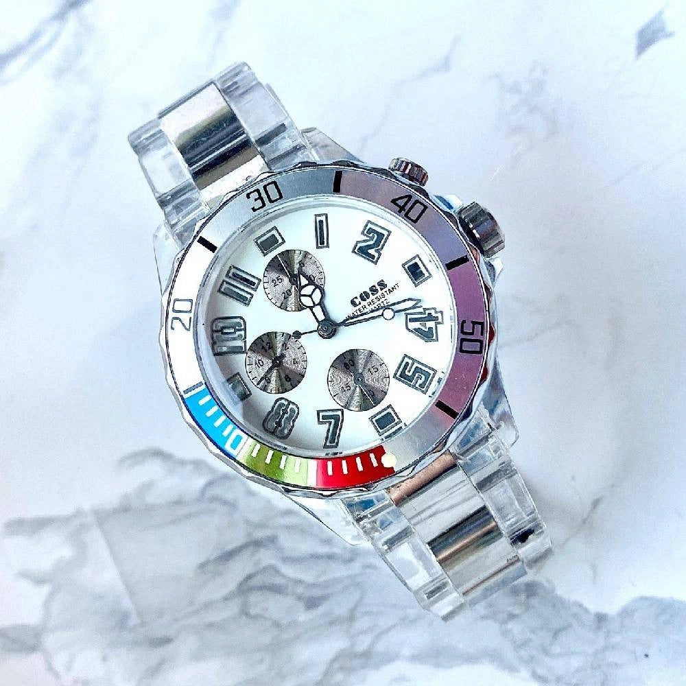Trade Shop - Orologio Da Polso Coss Uomo Analogico Al Quarzo Luminoso Silver Quadrante Bianco -