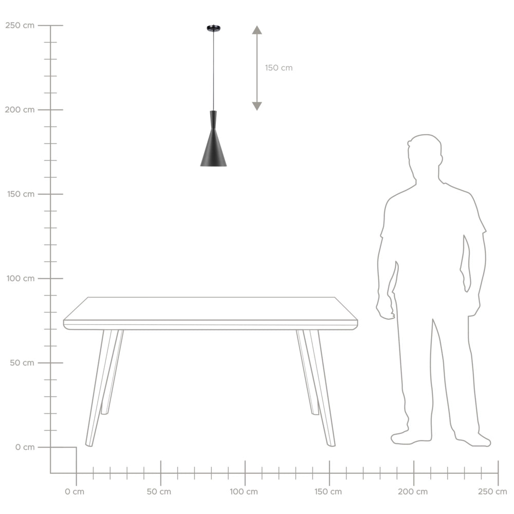 Lampadario in Metallo Nero e dorato con Paralume a Forma di Cono