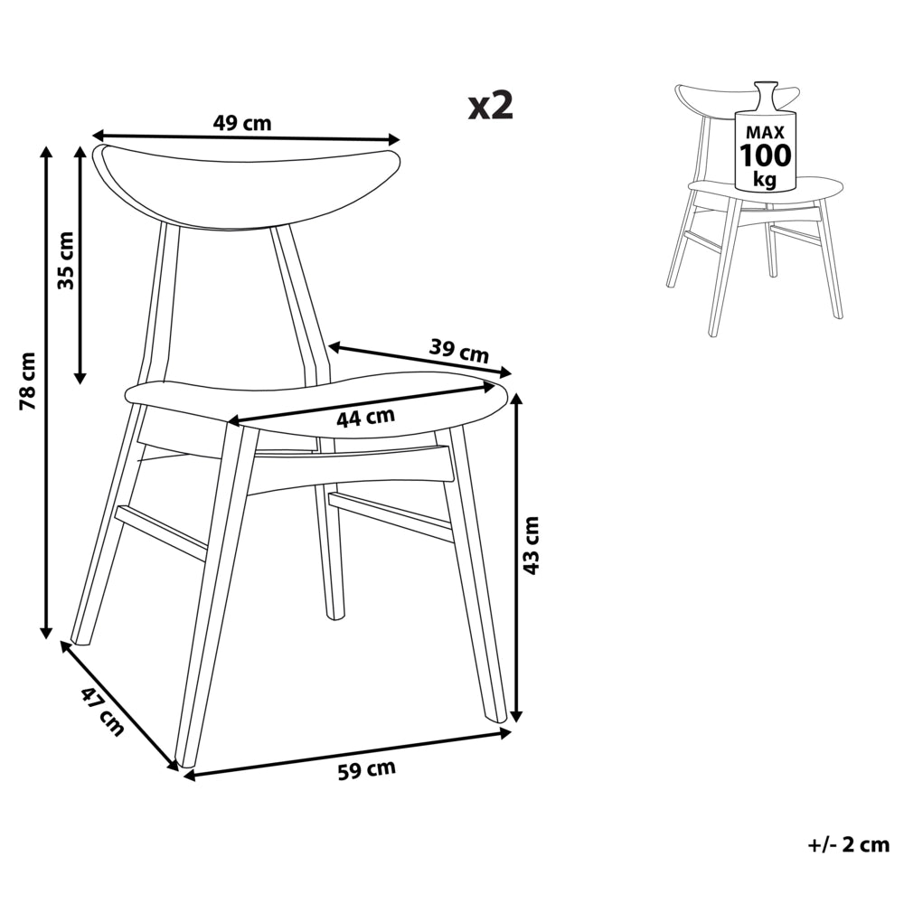 Set di 2 sedie da pranzo in tessuto di poliestere grigio struttura in legno scuro design rustico senza braccioli