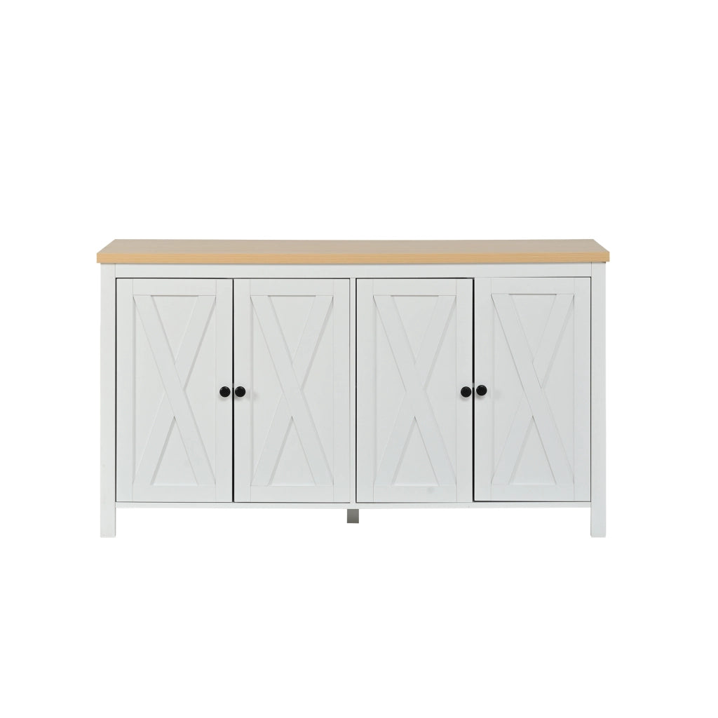 Credenza bianca 140x40x78 cm con 4 ante, 2 ripiani regolabili, struttura in MDF, portata 30 kg, stile moderno
