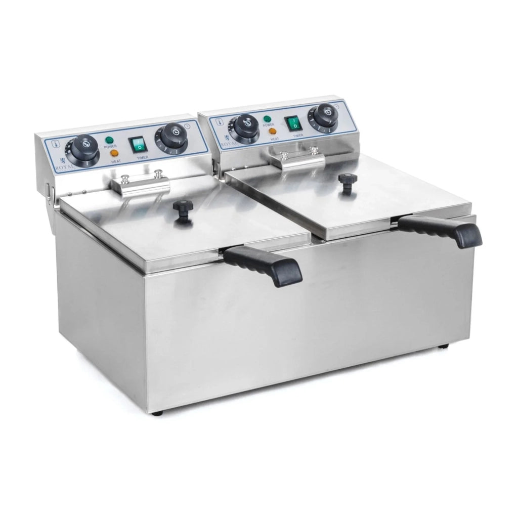 Friggitrice professionale da cucina con 2 vasche da 13 litri vasca estraibile timer acciaio inox 14_0010263