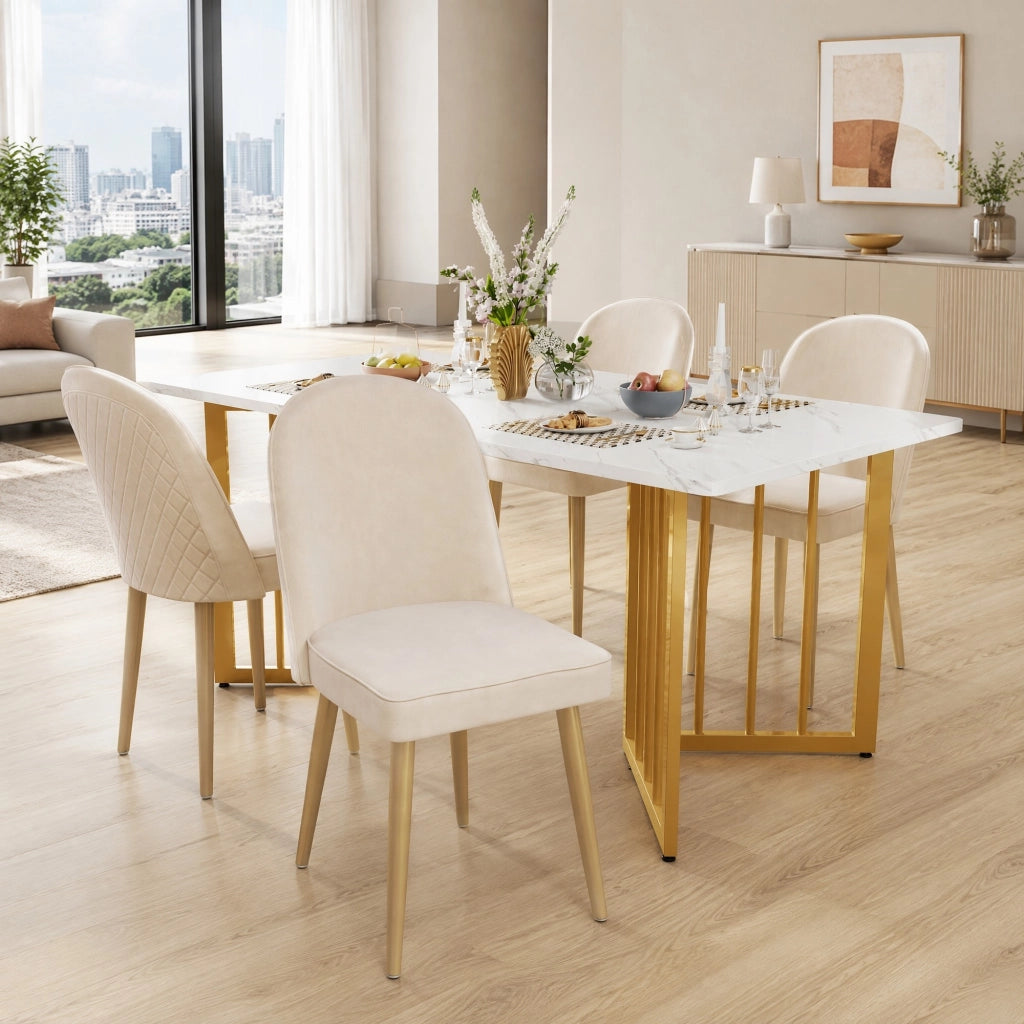SEDIA da pranzo 45,5x62x87,5 cm velluto beige con gambe in metallo oro
