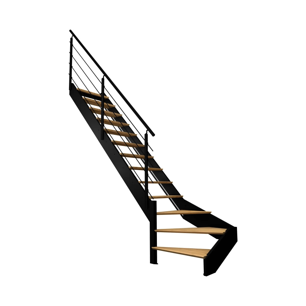 SPECTRA - Scala sinistra a 1/4 di giro con LED integrati, nera con balaustra