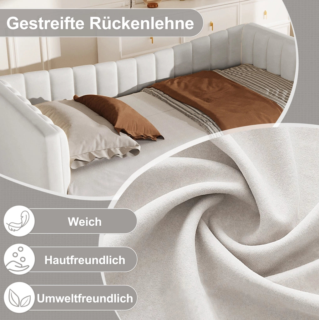 Letto imbottito con letto estraibile 90 x 200 cm, velluto e MDF, bianco