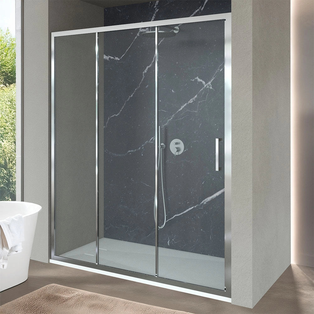 Porta doccia nicchia 170 cm scorrevole 3 ante trasparenti H 200 cm Ted