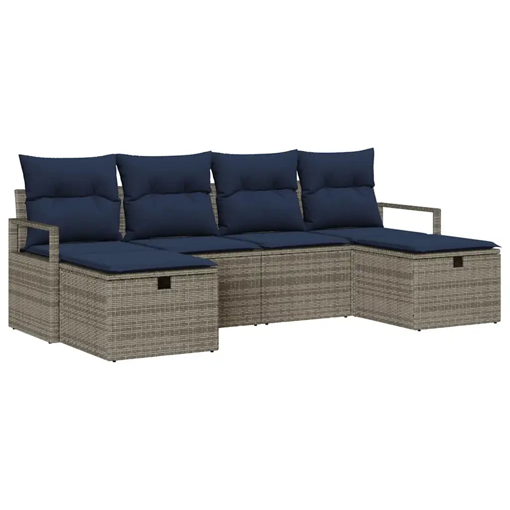 Set di divani con cuscino 6 pcs Grigio e Blu Navy polyrattan