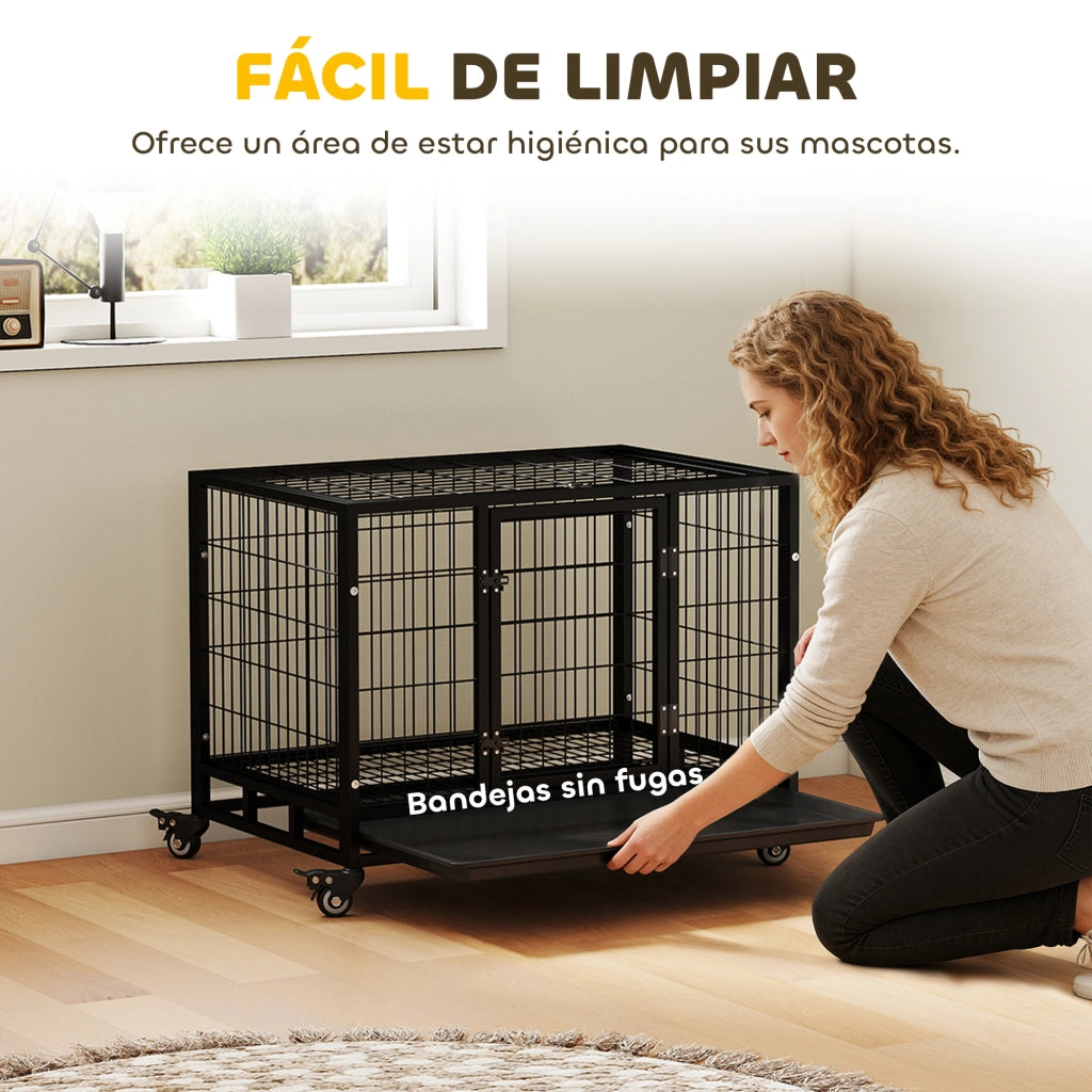 Gabbia per Cani Metallica con Ruote e Vassoio Estraibile ¨C Minimal ¨C Nero 92x62x75 cm