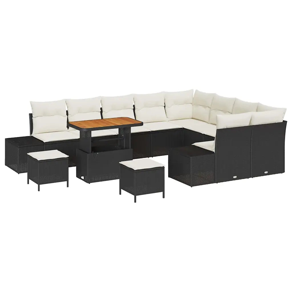 Set Divano da Giardino con cuscino 12 pcs Nero Poly Rattan