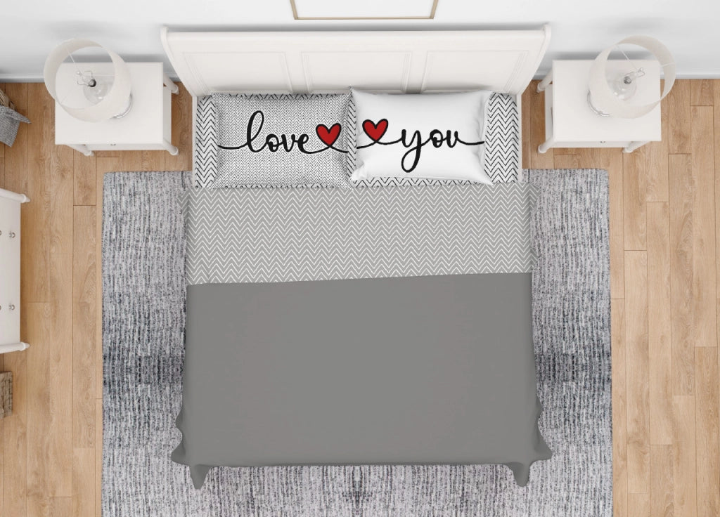 Completo Lenzuola Letto In 100% Cotone Made Italy Disegno Happy GI - Maxi - Love You