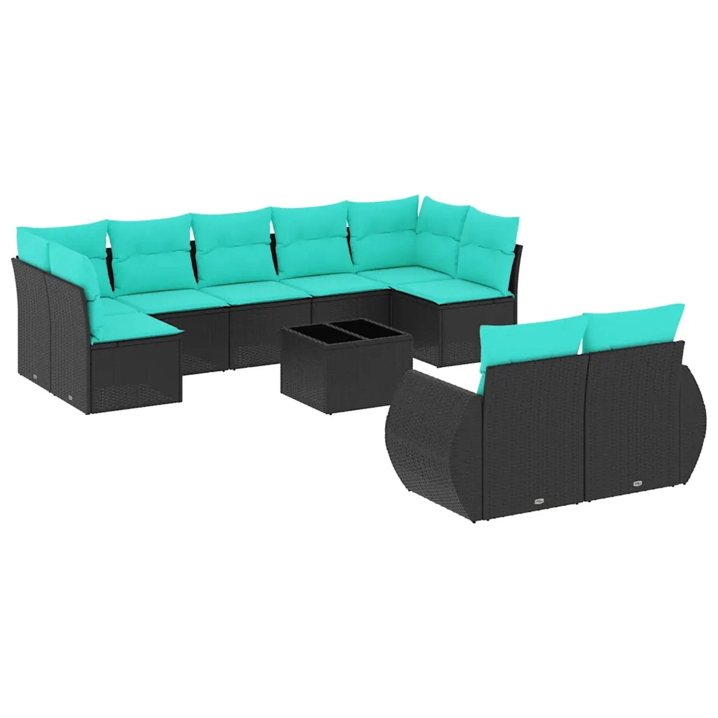 Set Divani da Giardino 10 pz con Cuscini Nero in Polyrattan 3221826