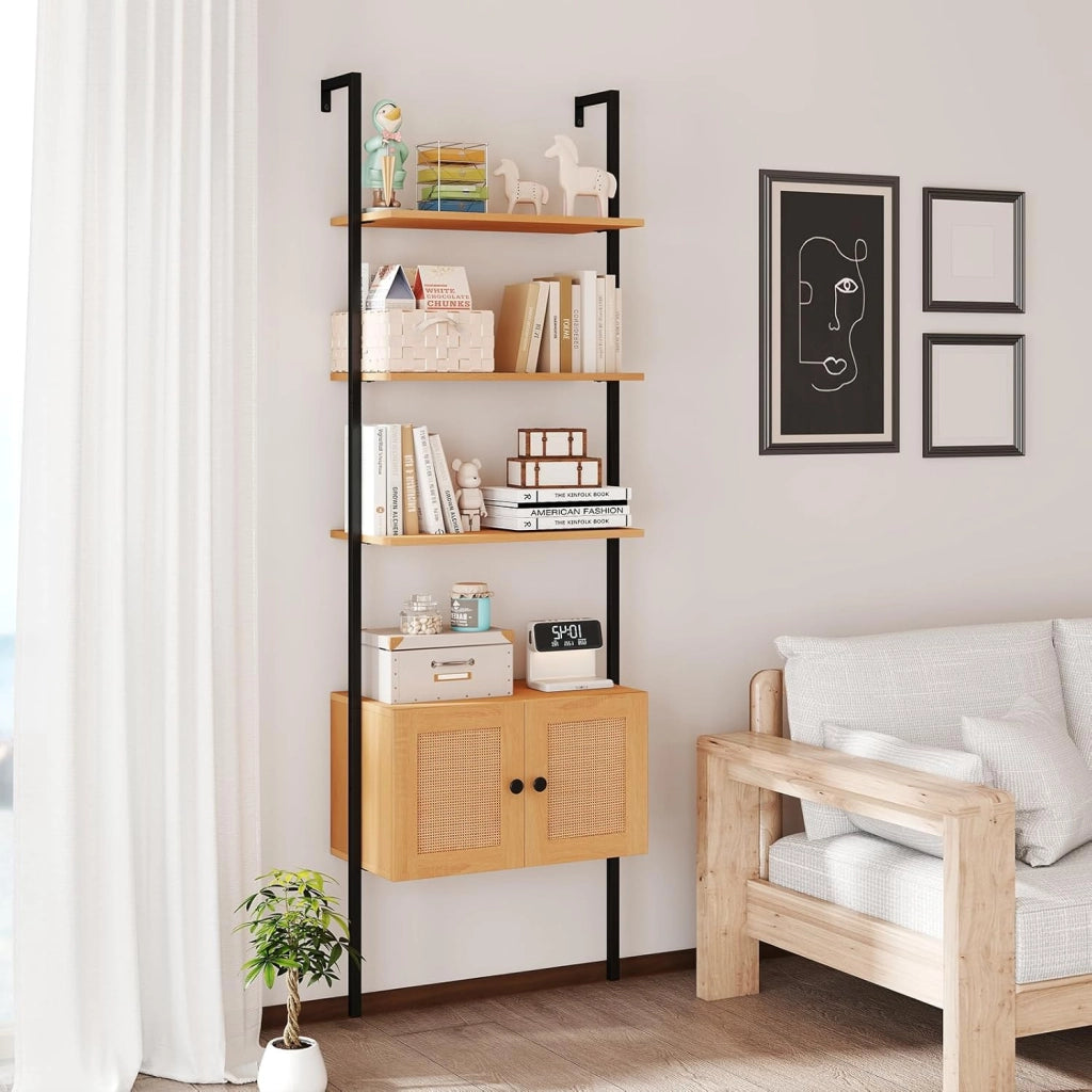Libreria a 5 livelli con 1 armadio, mensola salvaspazio con struttura in metallo, 60 x 31,5 x 184 cm, scaffale espositivo per piante, soggiorno, ufficio