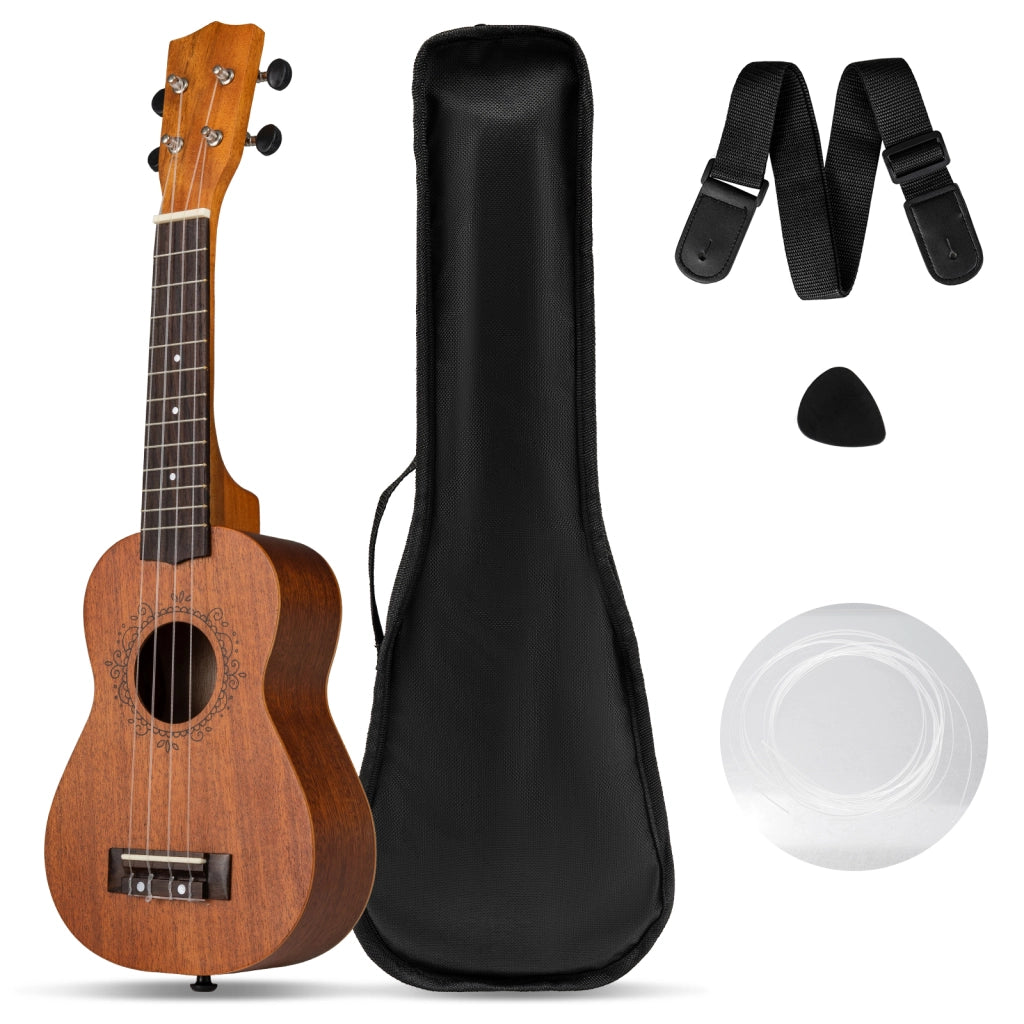 Ukulele soprano mogano legno set principianti adulti borsa plettri cinghia regolabile-Ukulele kit starter corde nylon extra per bambini natale
