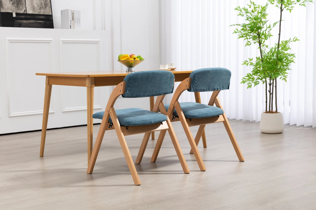 Set di 2 sedie pieghevoli imbottite in legno di faggio, colore blu, con rivestimento sfoderabile