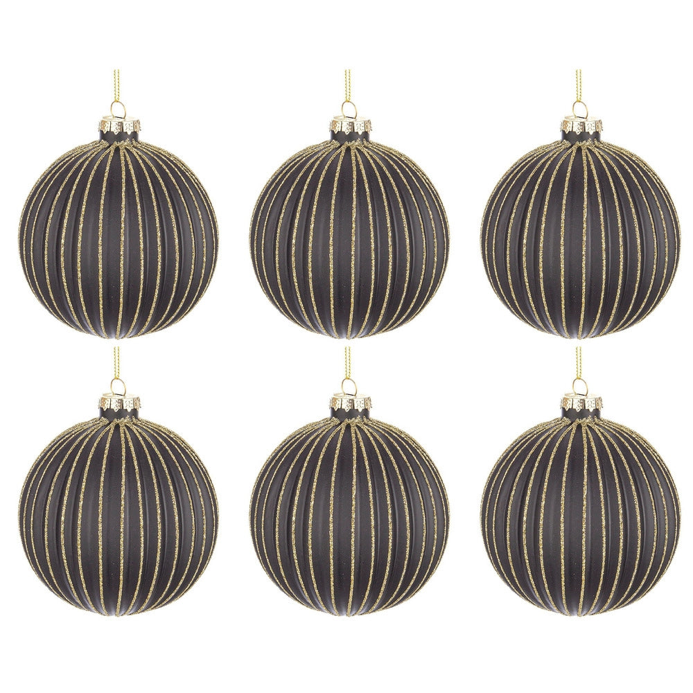 Palline di Natale in Vetro Nero Oro Meridiani Lurex Dreamy Diametro: 80 mm