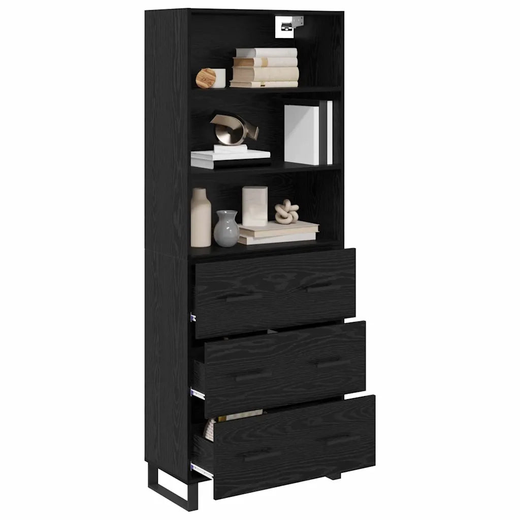 Credenza con cassetto 2 pcs Rovere Nero Legno multistrato
