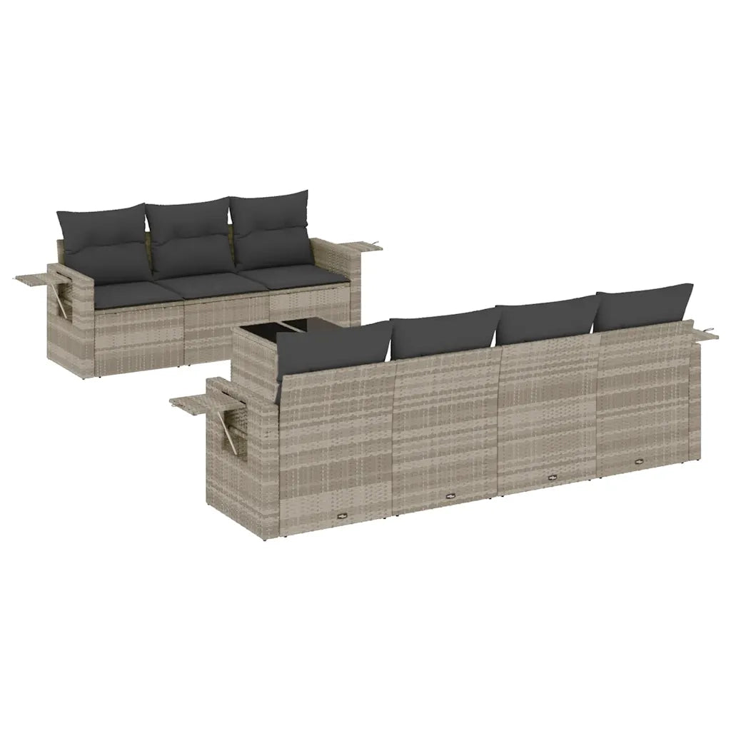 Set Divano da Giardino 8pz con Cuscini Grigio Chiaro Polyrattan