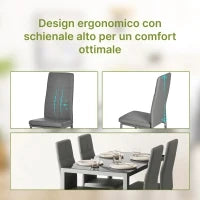 Set da Pranzo 5 Pezzi con 1 Tavolo da Pranzo e 4 Sedie Moderne in Similpelle, Metallo e Vetro Temperato, Grigio