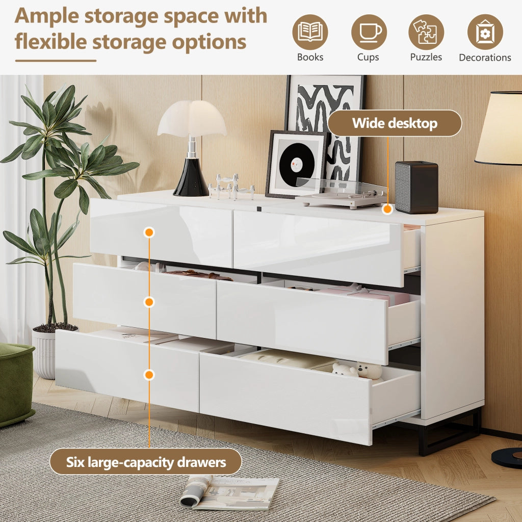 Madia con 6 cassetti - per soggiorno - 140 x 39.5 x 78.5 cm - bianco e nero