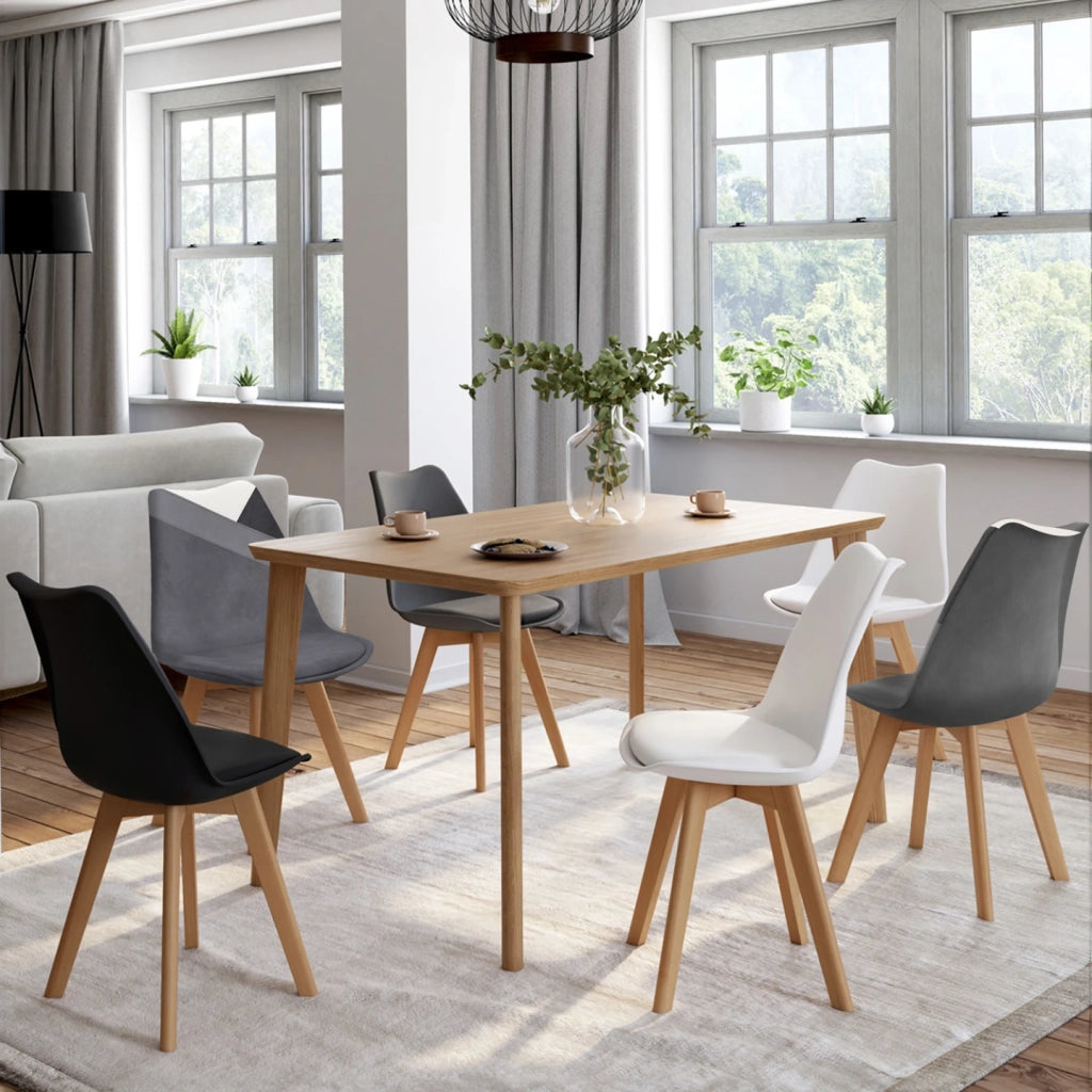 IDMarket - Set di 6 sedie scandinave SARA in velluto patchwork grigio scuro, bianco, nero e nero, grigio e bianco