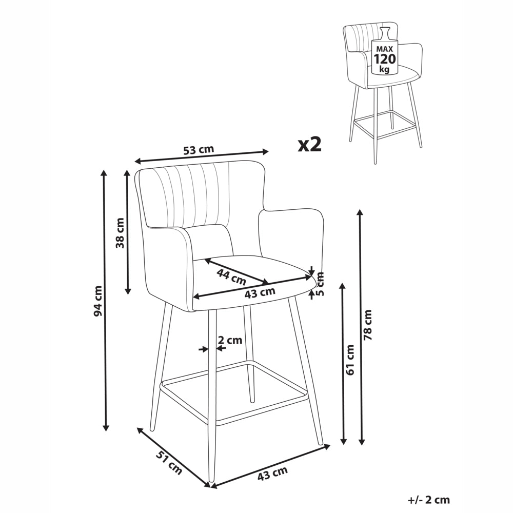 Set di 2 sgabelli da bar velluto blu marino braccioli schienale intagliato gambe in metallo moderna industriale