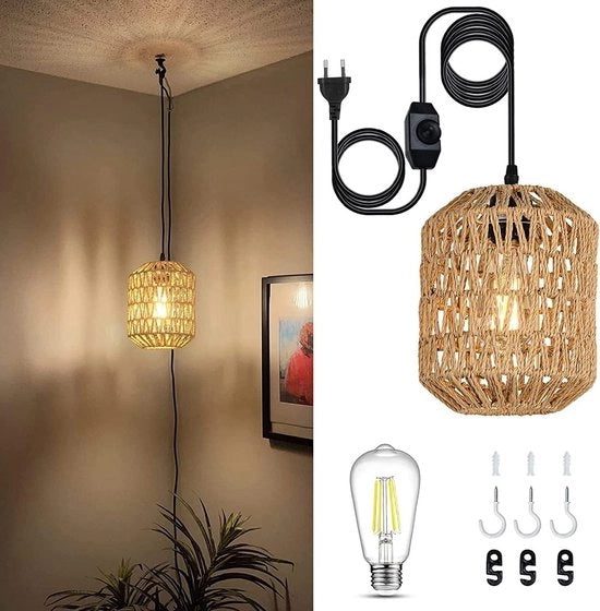 Lampada da Parete in Rete di Canapa Ø18cm - Lampada da Parete a Sfumatura Retro E27 - Illuminazione DIY Vintage per Interno/Esterno - Cavo 4,5M per Camera da Letto Foyer - Con 40W Lampada a Incandescenza