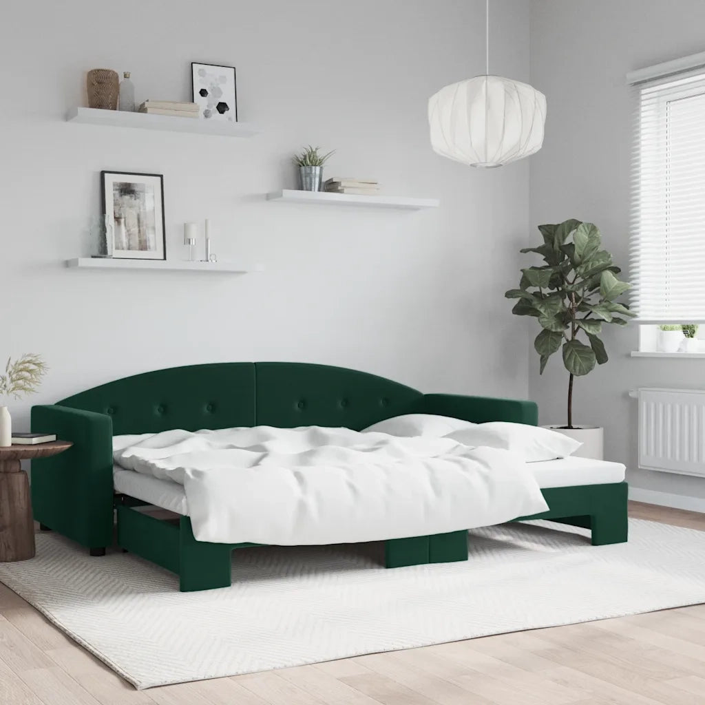 Divano Letto con Letto Estraibile Verde Scuro 80x200cm Velluto