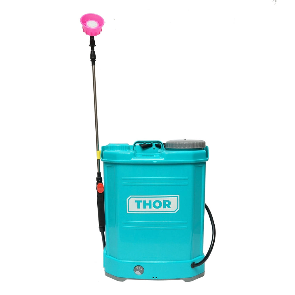 Pompa di spruzzatura, vermorel elettrico con serbatoio da 16L, batteria 12V/8Ah, 4 ugelli, portata 4 l/min, pressione 6.8 bar THOR