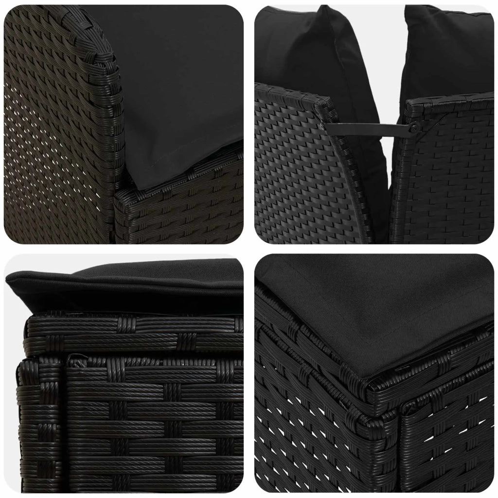 Set di Mobili con cuscino 7 pcs Nero Rattan in PE