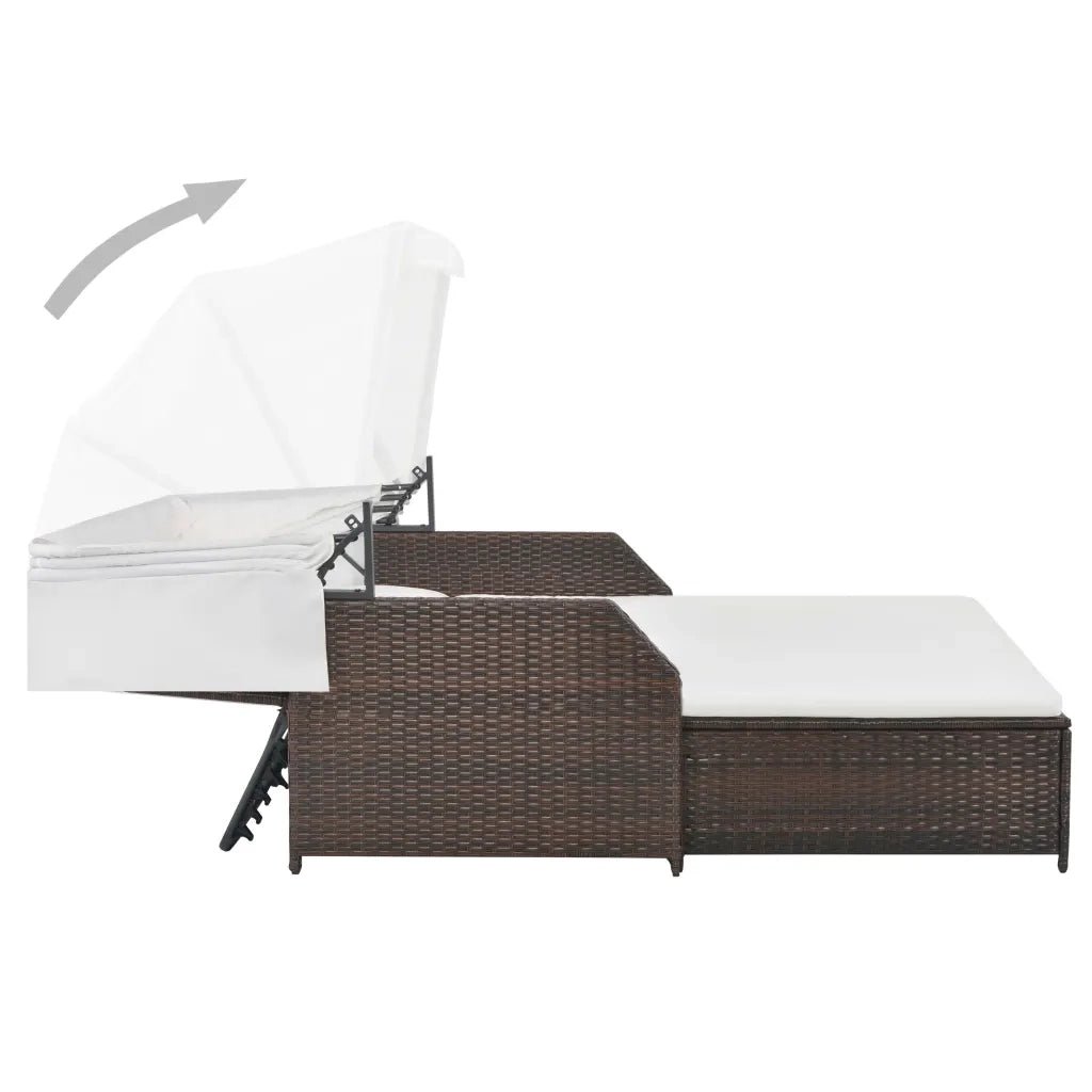 Lettino Prendisole 2 Posti con Tettuccio in Polyrattan Marrone 44824