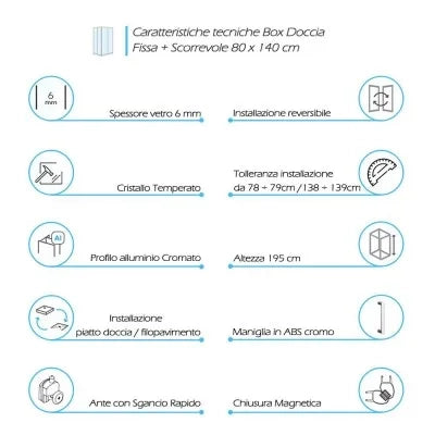 Box doccia angolare 80x140 cm Icon fisso + scorrevole con vetro trasparente