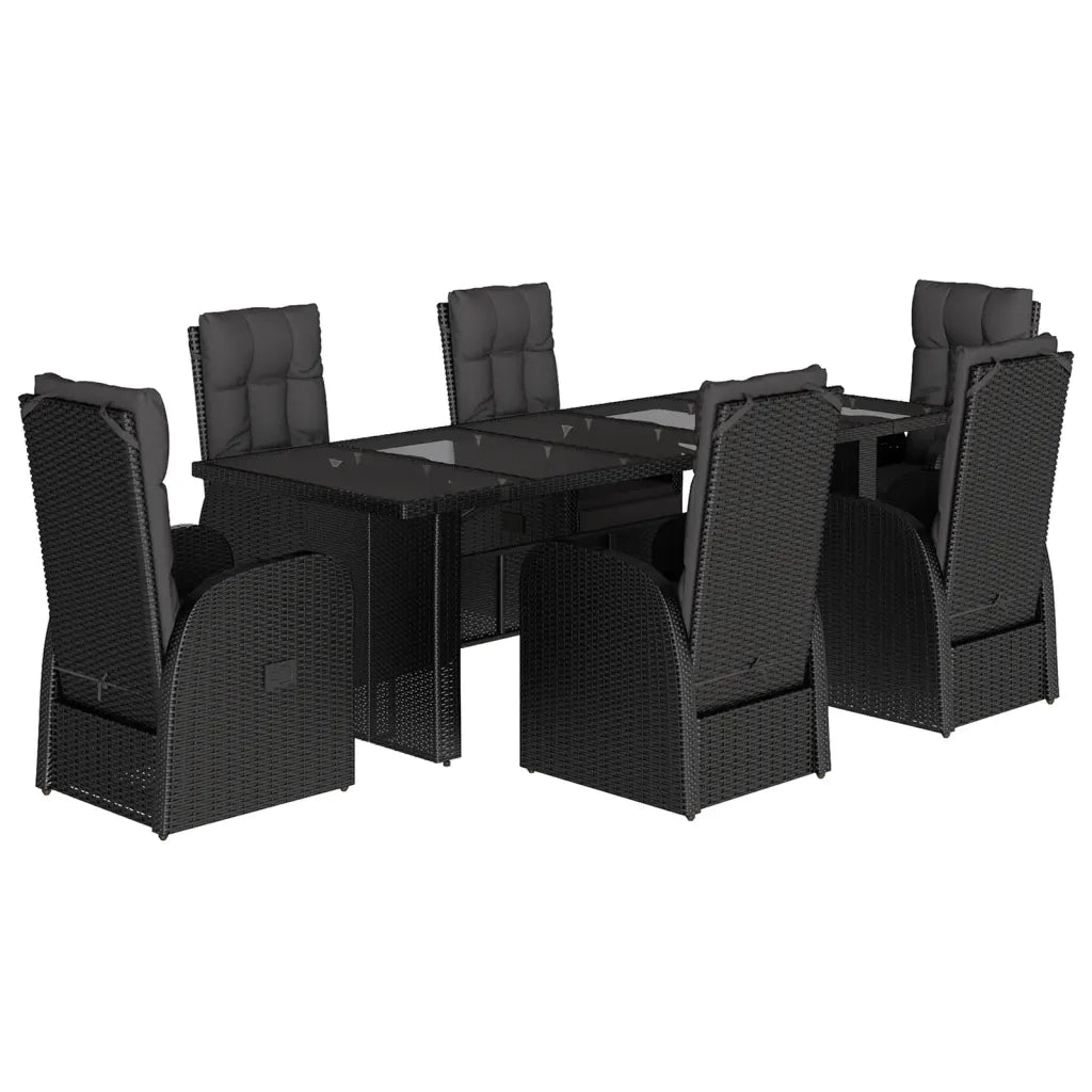 Set da Pranzo da Giardino 7 pz Nero con Cuscini in Polyrattan