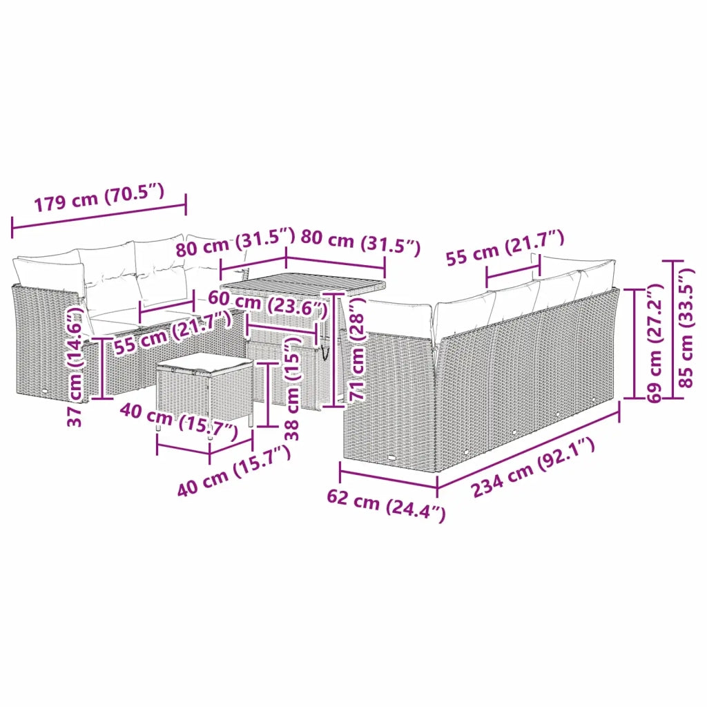Set Divano da Giardino 10 pcs Nero polyrattan 3361444
