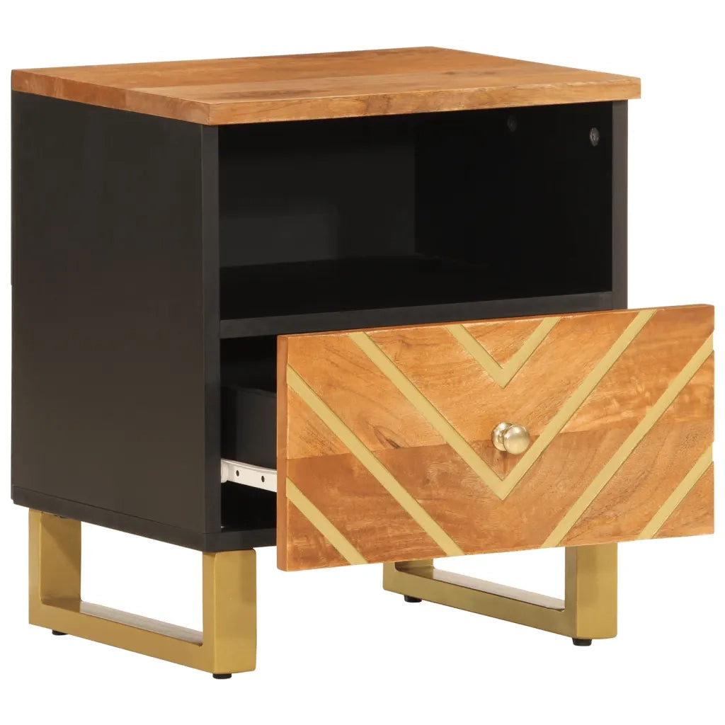 Comodino Marrone e Nero in Legno Massello di Mango 356789