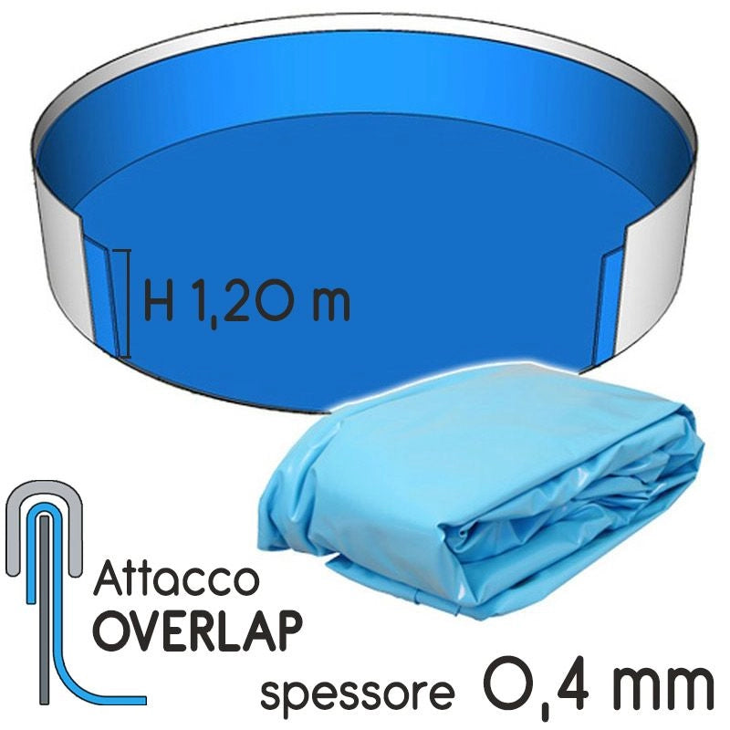 Liner Per Piscina A Forma Circolare  6,40 X H 1,20 M Swirl - Attacco Overlap - Spessore 0,325 Mm Colore: Azzurro, Tipo attacco: Overlap