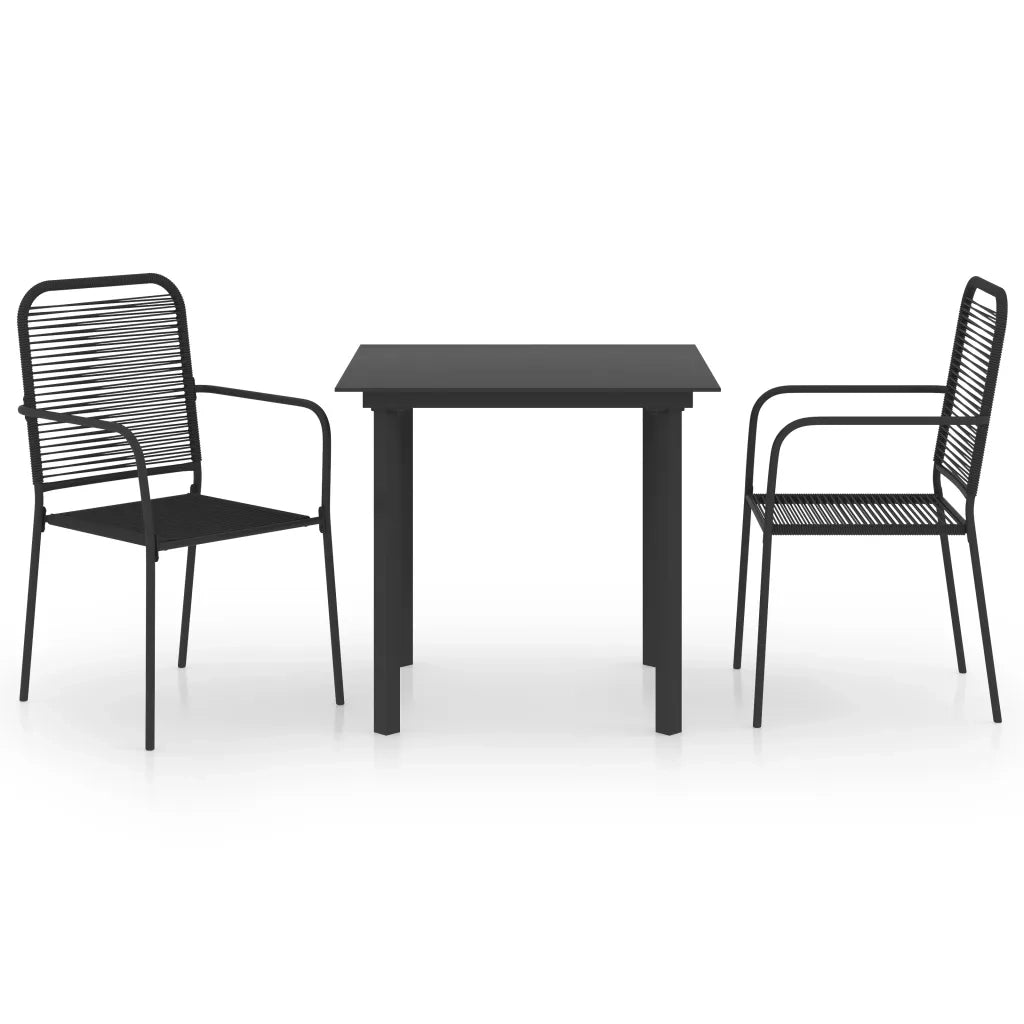 Set da Pranzo da Giardino 3 pz Nero in Vetro e Acciaio 3060207