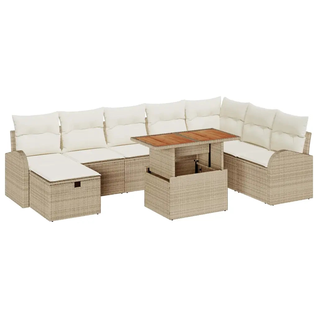 Set Divano da Giardino con cuscino 9 pcs Beige polyrattan 3359984