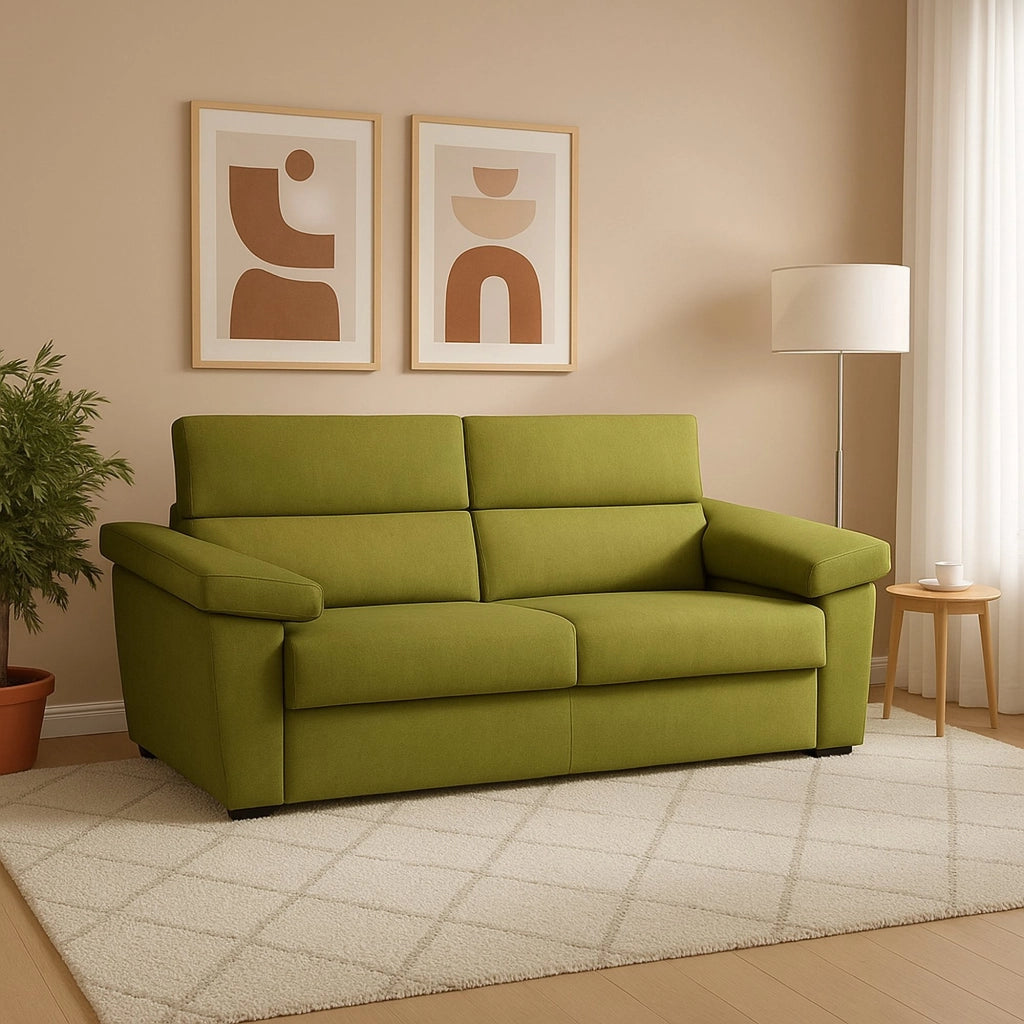 Giffone, Divano Fisso 3 Posti Sfoderabile Made in Italy, 225x95 cm Verde