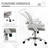 Sedia da Ufficio Basculante in Tessuto a Rete Grigio, Sedia da Scrivania Ergonomica e Girevole con Altezza Regolabile