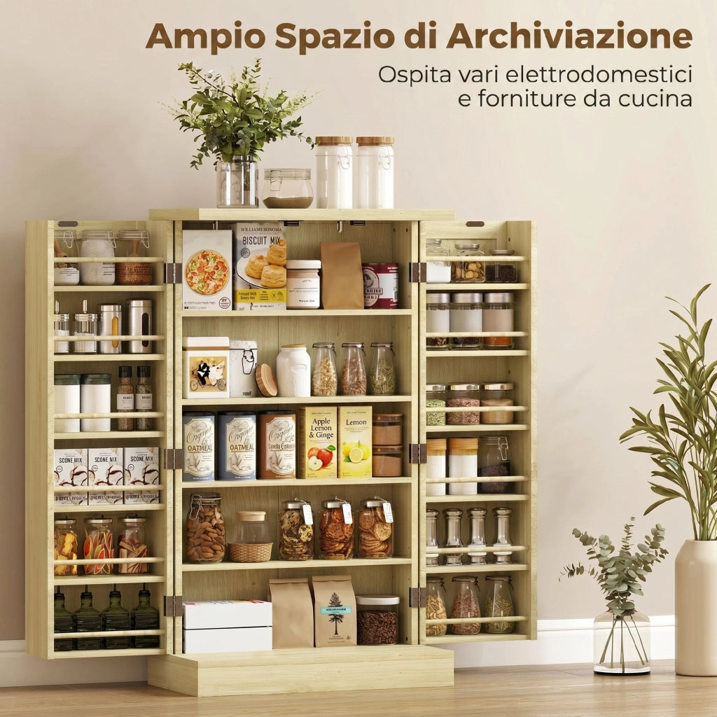 Dispensa 104 cm. 12 rastrelliere spezie. ripiani regolabili. legno naturale.