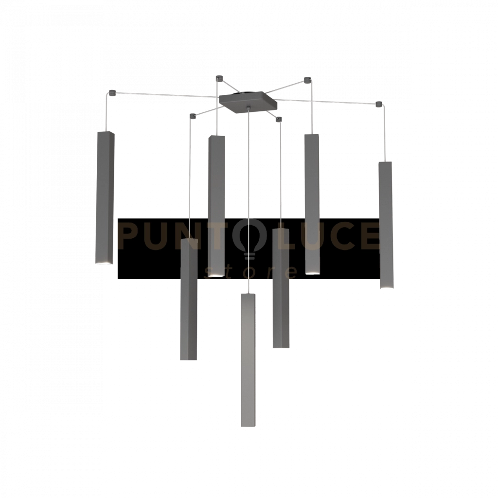 SQUARE TUBE SOSPENSIONE 7 LUCI GRIGIO ANTRACITE CAVO CM.250 CON BASE 1173-S7-GA