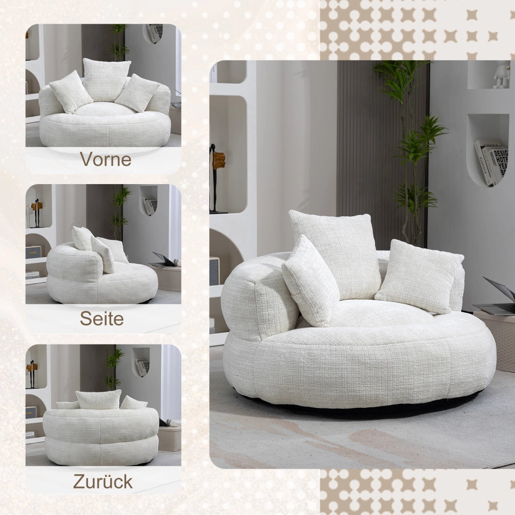 OKWISH Poltrona Pouf con Schienale Alto, Seduta Ampia con Braccioli Avvolgenti, Design Ergonomico, Ciniglia Beige