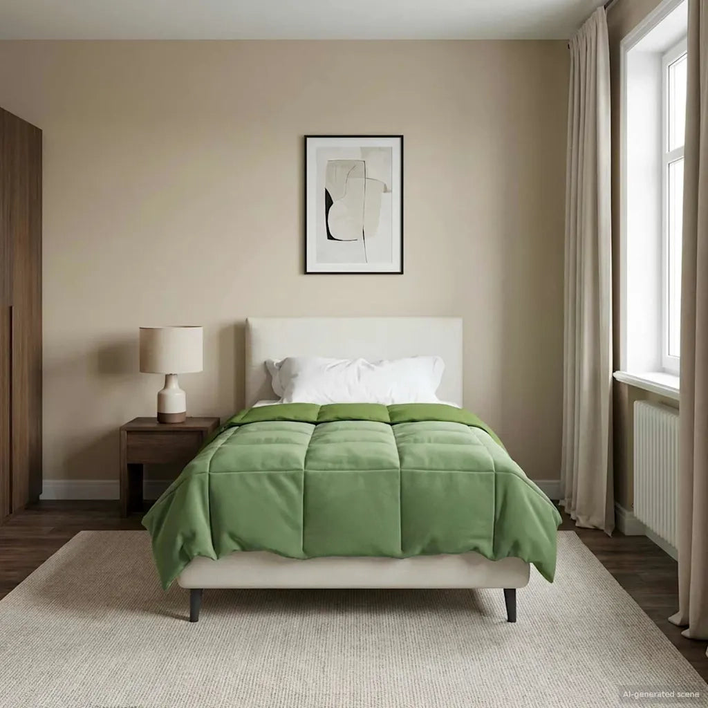 Duvet Invernale Trapuntato Verde 135 x 200 cm Microfibra 42026126