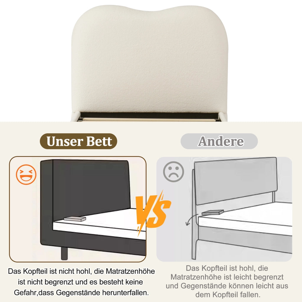 letto imbottito bouclé beige 90 x 200 cm