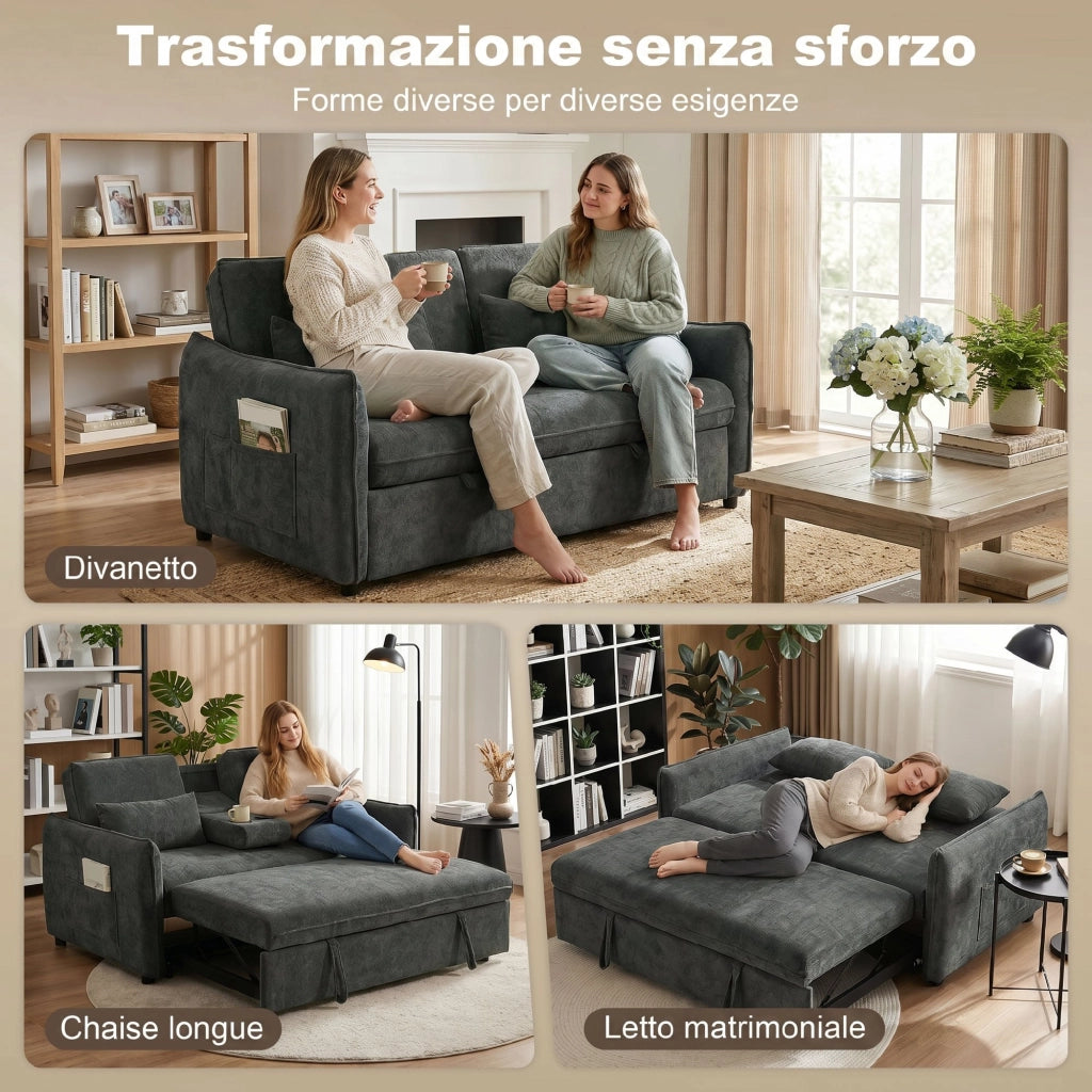 Divano Letto 2 Posti con Schienale Regolabile ¨C Zephmum ¨C Grigio Scuro in Ciniglia