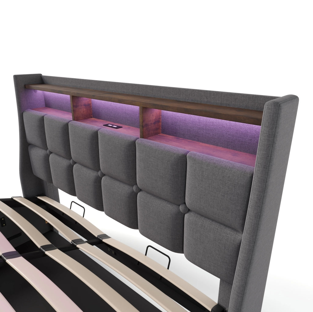 Letto imbottito 160 x 200 cm con LED, USB e materasso a molle