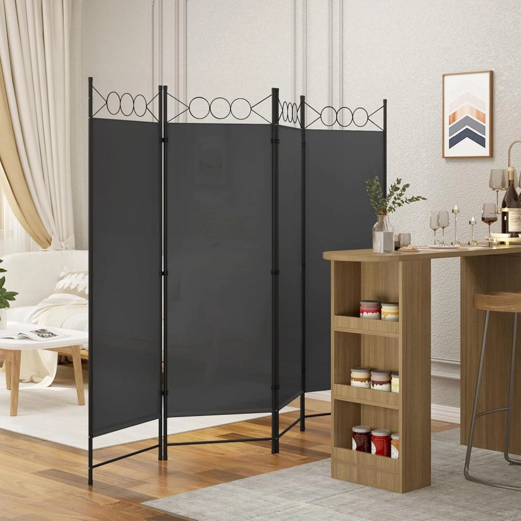 Separe Divisorio Interno, Paravento da Interno, Divisorio Pieghevole a 4 Pannelli, per Interni, Esterni, Soggiorno, Camera da Letto, Ufficio, Terrazza, 223x172 cm, Grigio Scuro